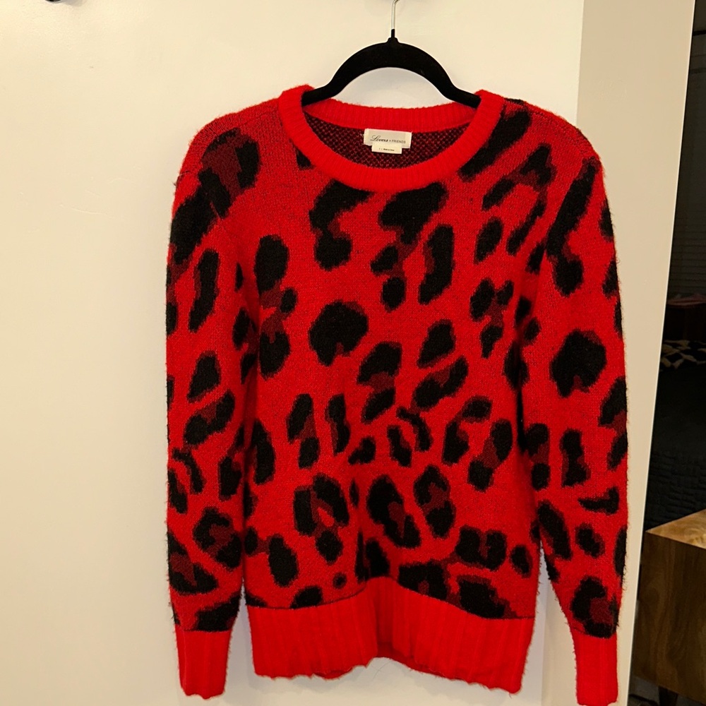Lovers + Friends Vibrant Red and Black Patterned Sweater